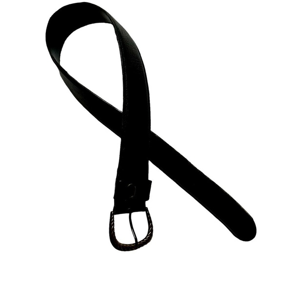 Axcess Made in Italy Genuine Black Leather Wide Waist Belt, Bronze Buckle Medium - Picture 8 of 10